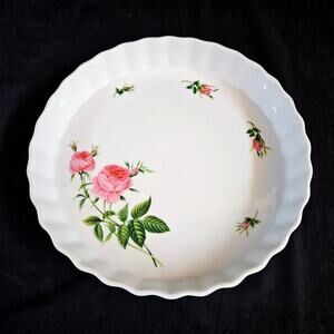 Christineholm Scalloped Pie‎ Baking Dish Pink Rose Quiche Tarte 9.5" Cottage